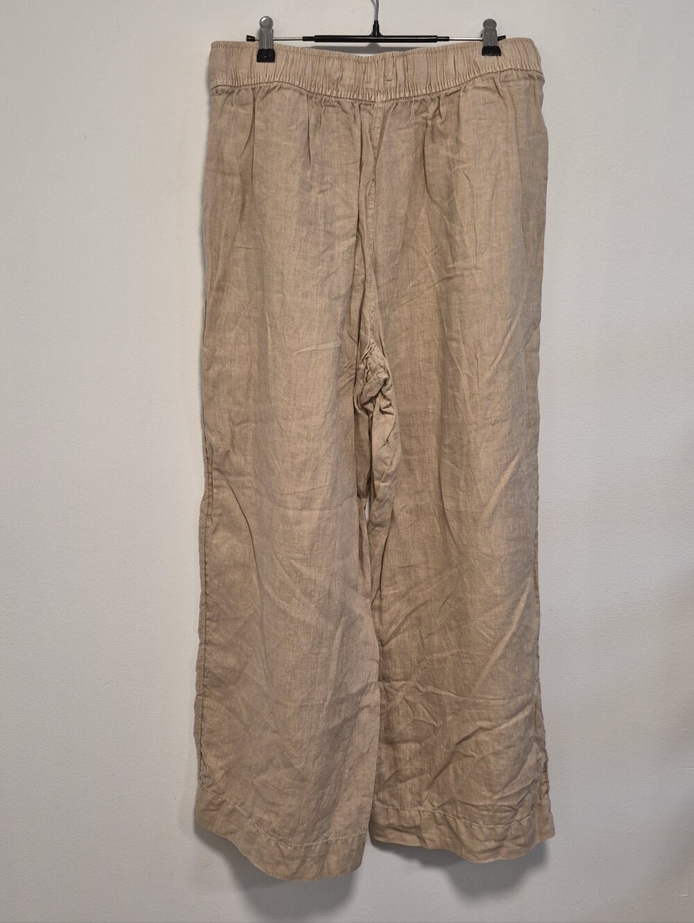 Joie 100% Linen Wide Leg Drawstring Pants Tan Beige Beachy Boho Coastal Size L - Picture 7 of 12